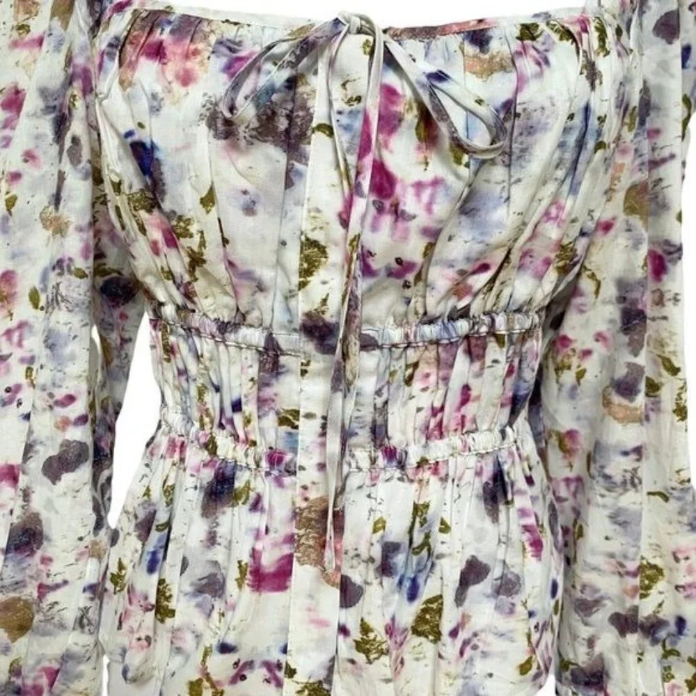 J. Crew x Flora Obscura Blouse Cinched-waist Top in Kaleidoscope Floral NWT